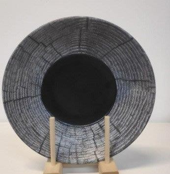 צלחת מלמין חצי שחור חצי אפור  דמוי עץ 16 ס"מ