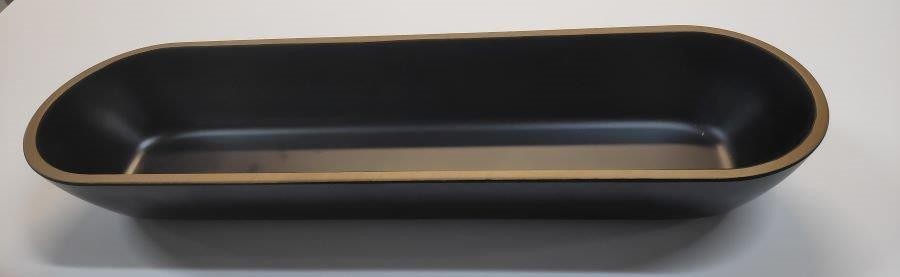 קערה אובלית מלמין כבדה שחור + מסגרת זהב 50X15 דגם אודליה