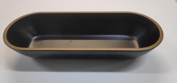 קערה אובלית מלמין כבדה שחור + מסגרת זהב 39X15 דגם אודליה